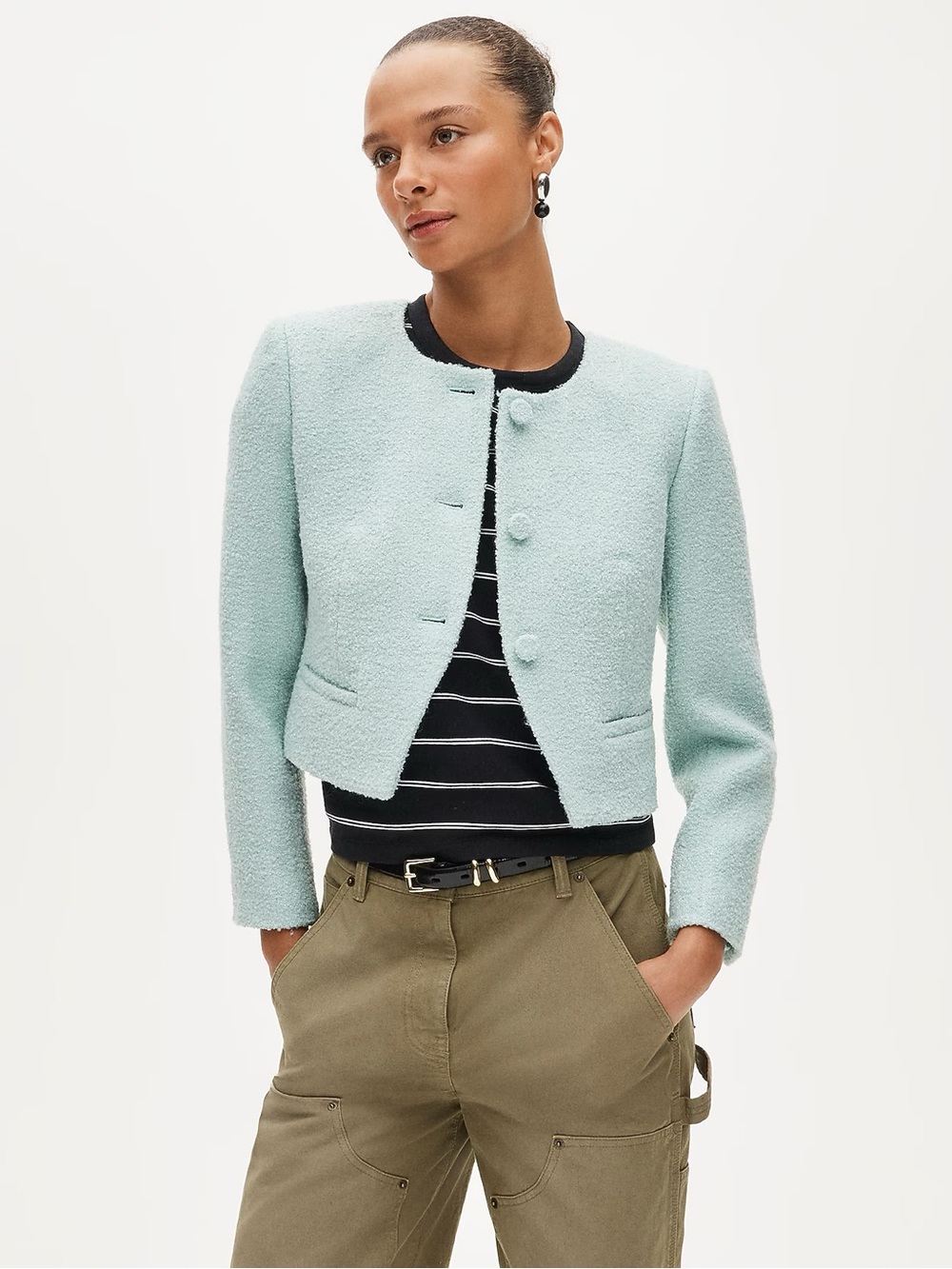 J.Crew Lady jacket in bouclé tweed-Faded Mint-NWT